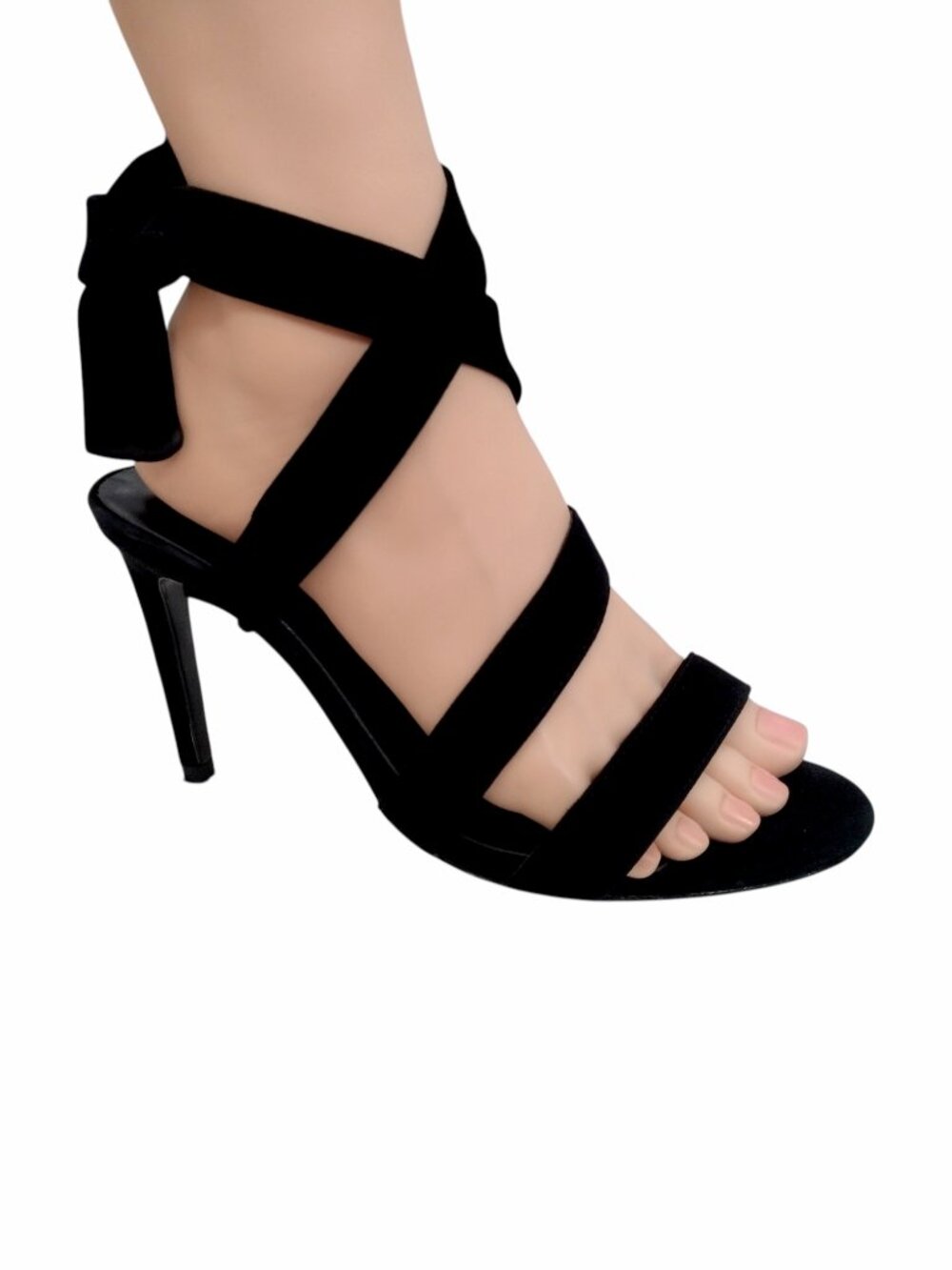 Chrissy Teigen x REVOLVE Stass Heel Black Leather Suede Strappy Ankle Shoes 6.5